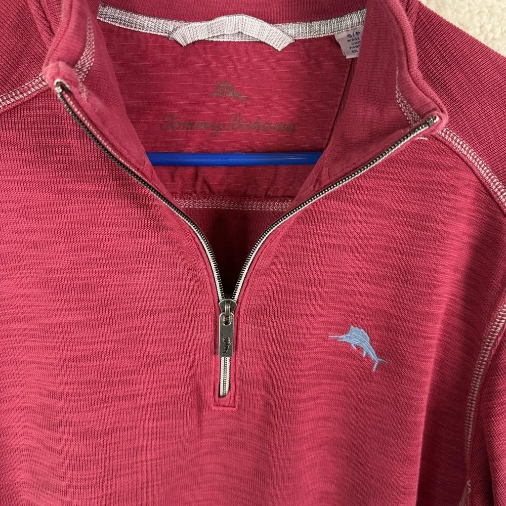 Tommy Bahama Pullover Mens Small Red Quarter Zip Sweater Lightweight Marlin Logo